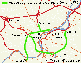 Les autoroutes urbaines à travers et autour de Liège